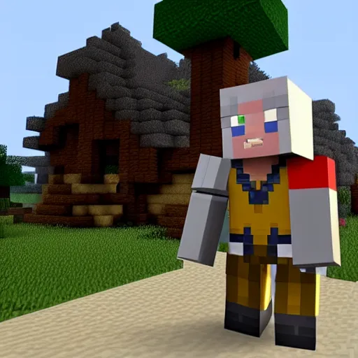 Prompt: geralt of rivia in minecraft