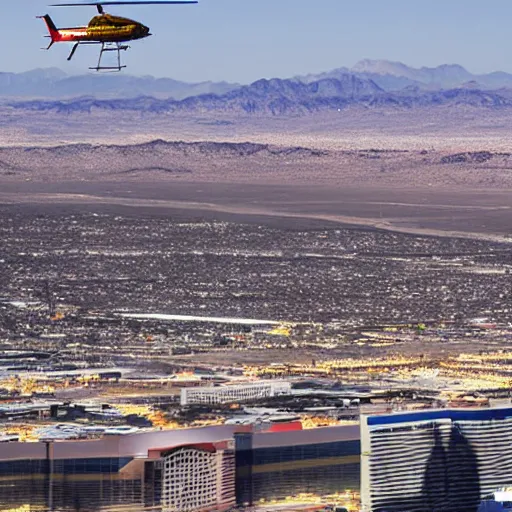 Prompt: helicopter flying over las vegas