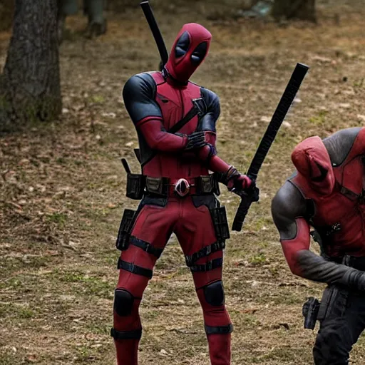 Image similar to deadpool in the walking dead 4 k detailed super realistic