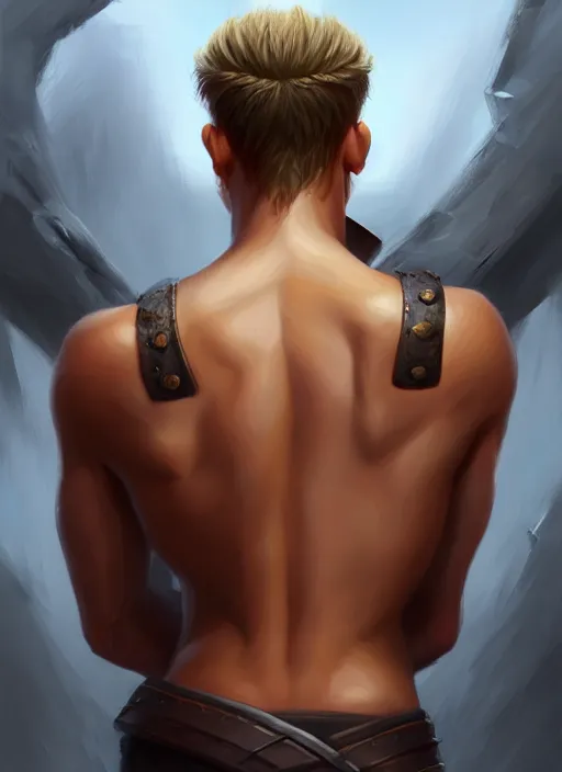 Image similar to a _ fantasy _ style _ portrait _ painting _ of fighter male, medium dark blonde pulled back side part and blonde stubble, rpg dnd oil _ painting _ unreal _ 5 _ daz. _ rpg _ portrait _ extremely _ detailed _ artgerm _ greg _ rutkowski _ greg