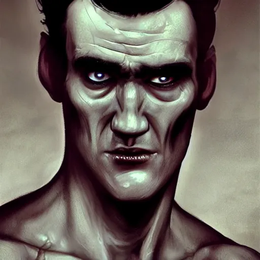 Image similar to portrait of a young and handsome zombie morrissey as a zombie with cuts and with a large quiff and thick eyebrows, 7 days to die zombie, realistic proportions, fine art, award winning, intricate, elegant, sharp focus, cinematic lighting, digital painting, 8 k concept art, art by z. w. gu, art by brom, art by michael hussar, 8 k