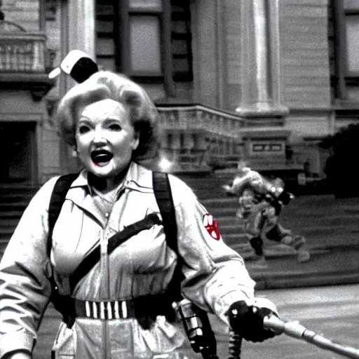 Image similar to stunning awe inspiring betty white as a ghostbuster in the movie ghostbusters, movie still 8 k hdr atmospheric lighting