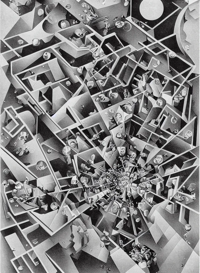 Trompe l'oeil op-art digital canvas, inspired by M.C. Escher