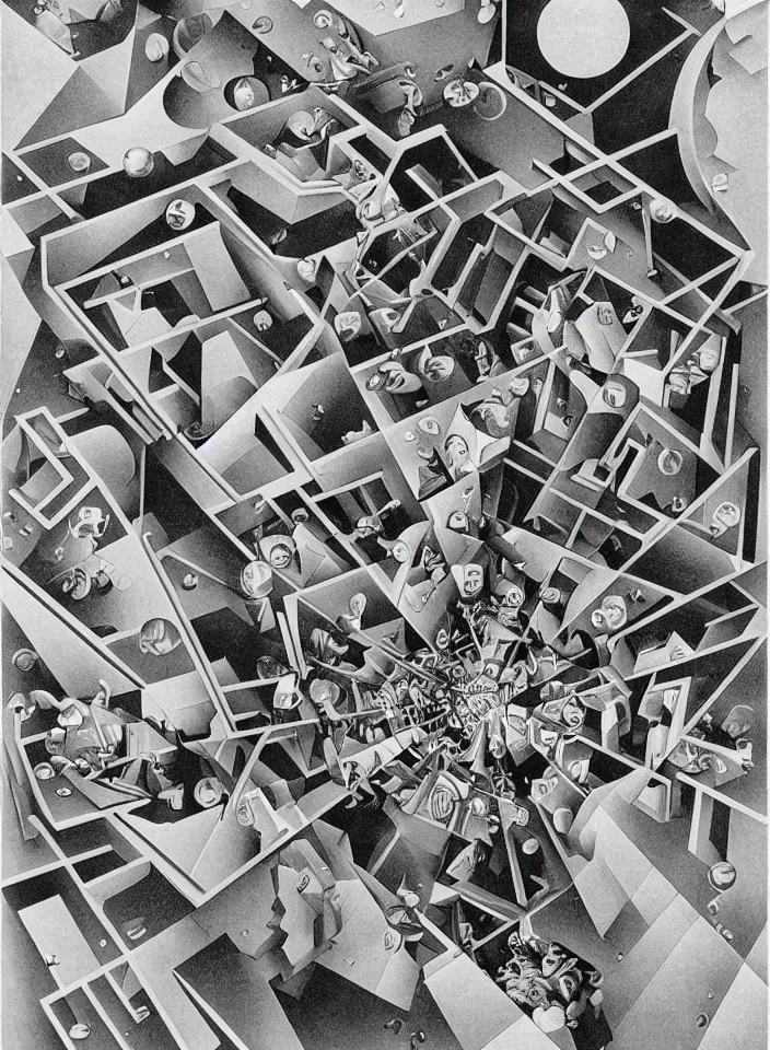 trompe l'oeil visual illusion by m. c. escher, Stable Diffusion