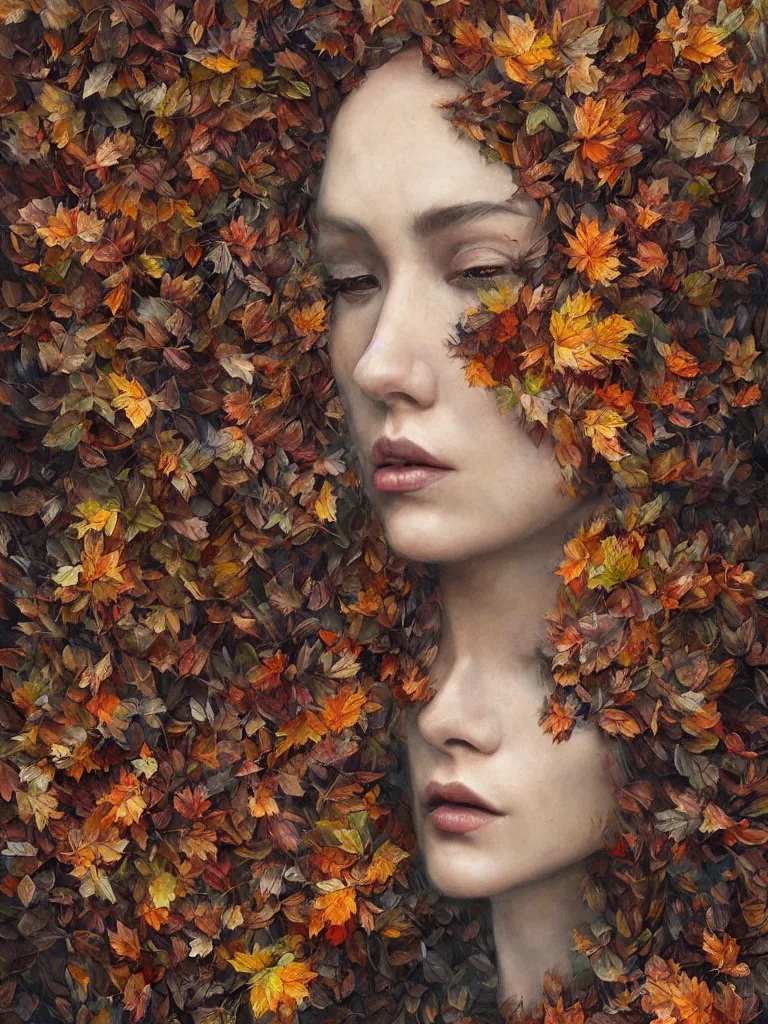 Prompt: a chaotic windy tornado of autumn leaves and no people or faces, intricate details, aesthetically pleasing and harmonious natural colors, art by marco mazzoni, impressionism, detailed, dark, wind