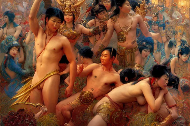 Image similar to asian mythology, painting by gaston bussiere, craig mullins, j. c. leyendecker, tom of finland