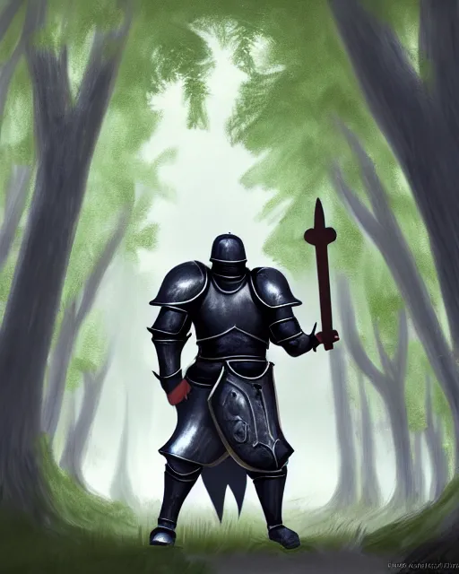 Prompt: concept art of a thicc knight, wearing heavy medival knight armor, holding a long sword, walking through a foggy oak forest | | epic - fine - clean, polished, trending on artstation, brush strokes