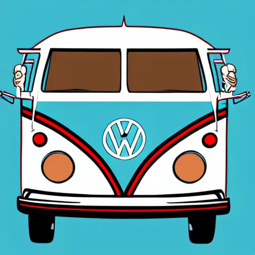 Image similar to illustration of jerry garcia (driving a Volkswagen bus) and waving