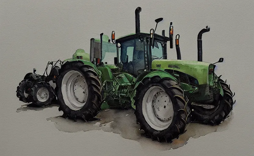 Image similar to concept art of a tractor, pinterest, artstation trending, behance, watercolor, by coby whitmore, silver, laser light,