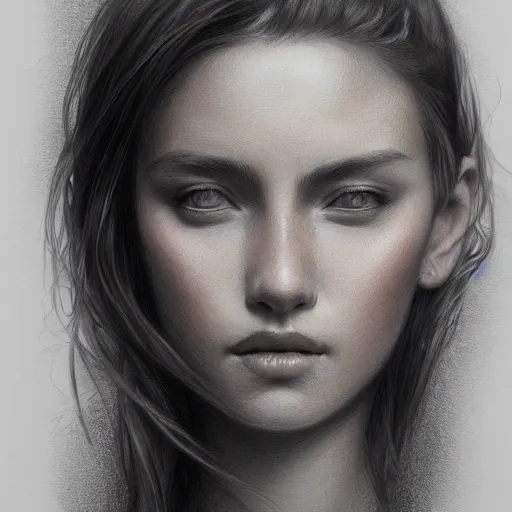 Prompt: face of a beautiful young woman, pencil art, ink and pencil, hyperrealistic, hyperdetailled, digital art, greg rutkowski, artstation, 8 k, beautiful drawing, paper texture