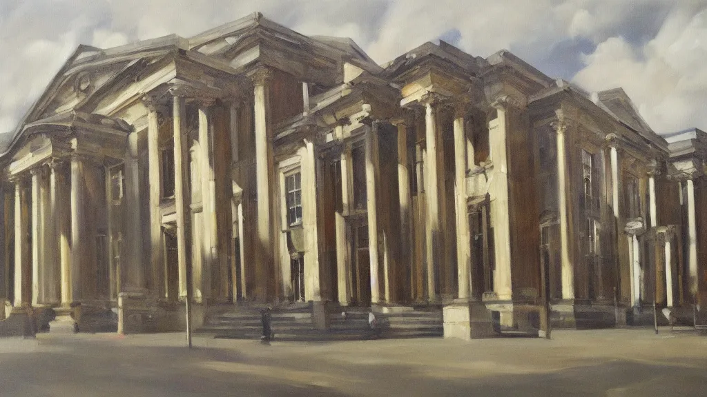 Image similar to oil painting of the architecture of University college dublin by Gerhard Richter