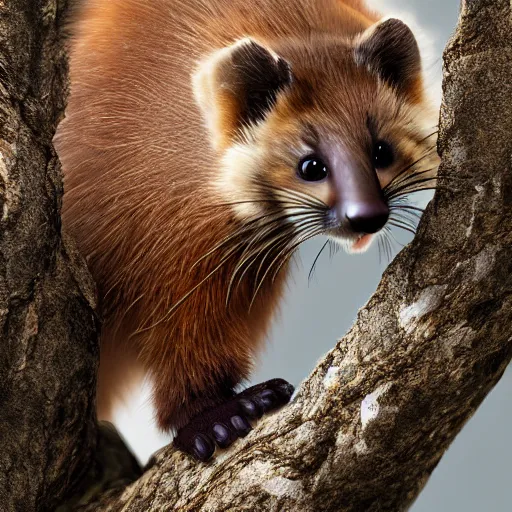 Image similar to long shot of a cute fluffy furry marten desolving into thin air, natural lighting, ground - level shot, reallusion character creator, 4 k, highly detailed, humourus, fine art illustration