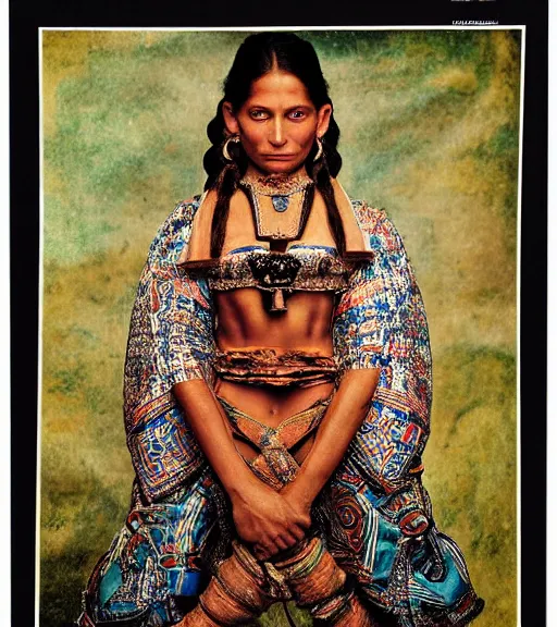 Image similar to portrait_photo_of_a_stunningly beautiful mayan maiden, 16th century, hyper detailed by Annie Leibovitz, Steve McCurry, David Lazar, Jimmy Nelsson, professional photography