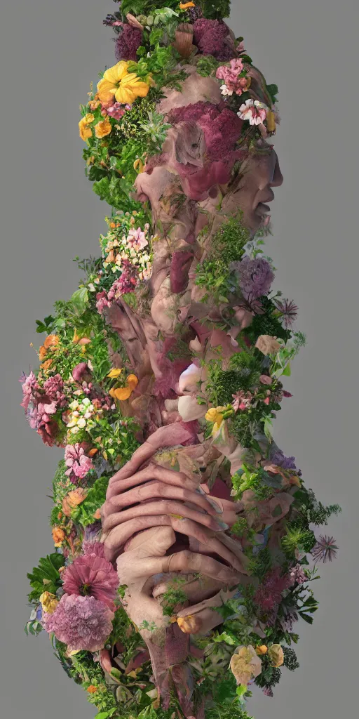 Prompt: a lovely cornucopia of flowers and human body parts, body parts, highly detailed, octane render, cinematic