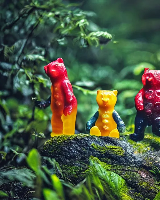 Image similar to national geographic photo of wild gummy bears, wildlife photography, 4 k photo, dynamic lighting