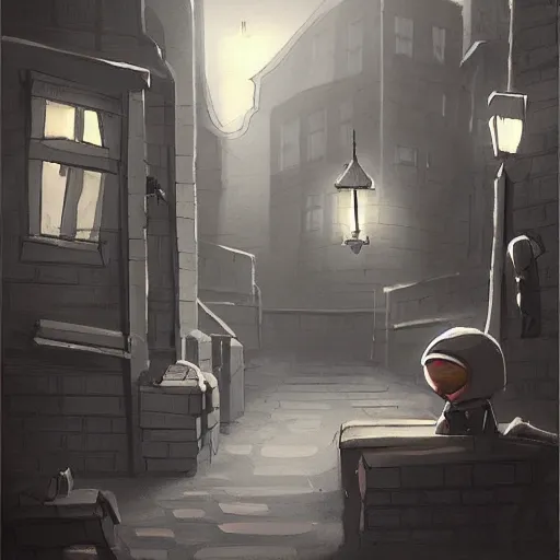 Image similar to city concept art inspired by the game little nightmares and limbo