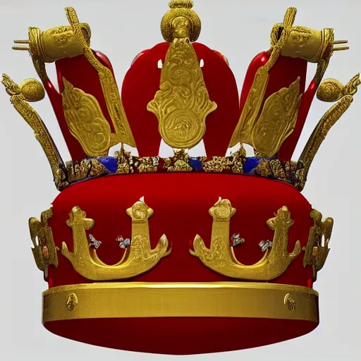 Prompt: a red crown with a gold crown on top of it, a computer rendering by Emperor Huizong of Song, polycount, rococo, sketchfab, rendered in cinema4d, rendered in maya