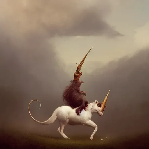 Image similar to hybrid of mouse and unicorn and rat, half unicorn - half mouse, digital art fantasy art, art by george stubbs, jakub rozalski, anton fadeev