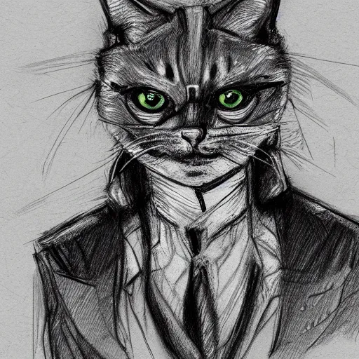 Image similar to cyberpunk cat in suit sketch