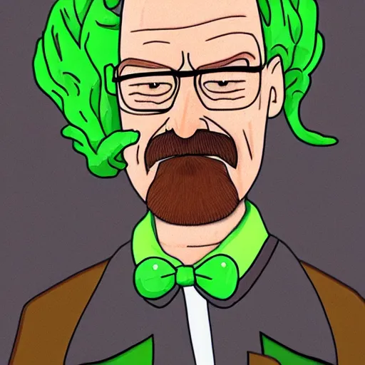 Image similar to walter white as pickle rick, detailed, realism,