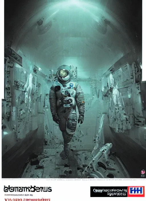 Image similar to astronauts in dark and empty void underwater - complex and hyperdetailed technical suit. reflection and dispersion materials. rays and dispersion of light. volumetric light. 5 0 mm, f / 3 2. noise film photo. flash photography. ultra realistic, wide angle. poster by wayne barlowe, hajime sorayama aaron horkey, craig mullins