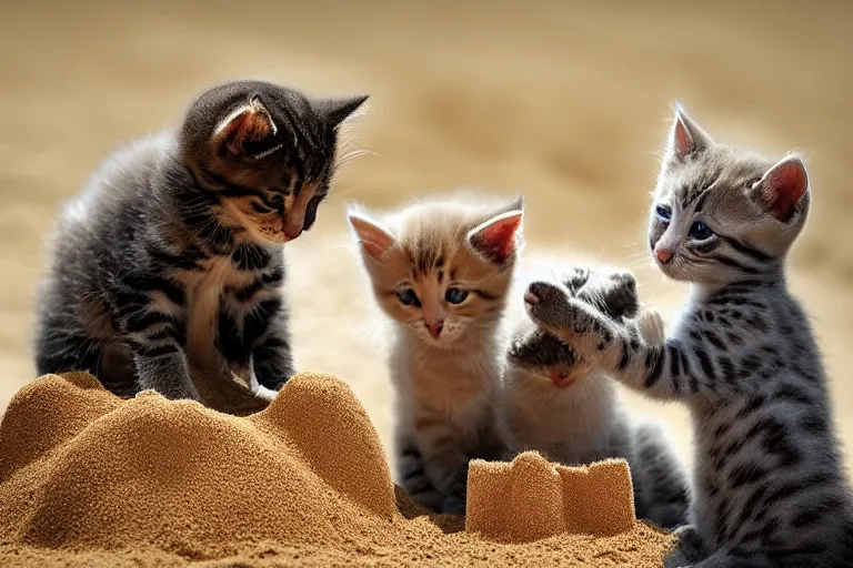 Image similar to kittens touching a sand castle