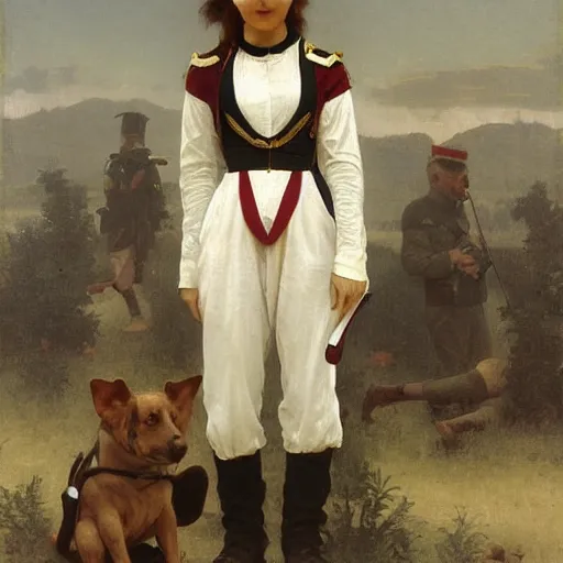 Prompt: adolphe bouguereau painting of an old anthropomorphic dog in an army uniform