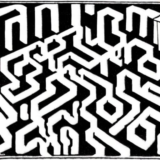 Image similar to cats running in a labyrinth, by m. c. escher