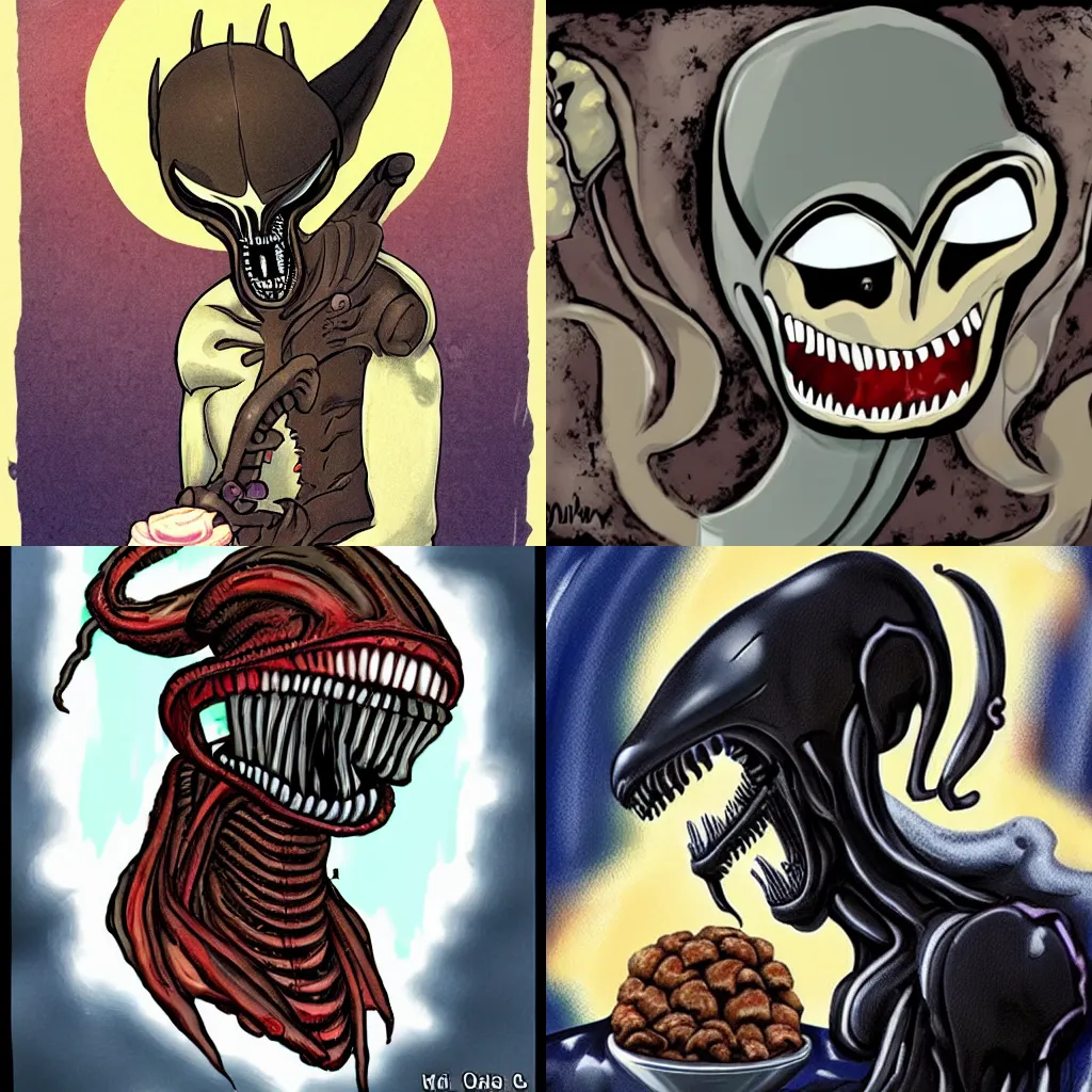 Prompt: Xenomorph with ice cream