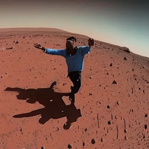 Image similar to dude hitting the whip dance move on mars