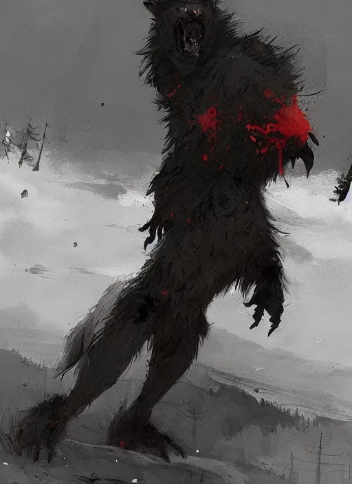 Prompt: jakub rozalski artstation, werewolf
