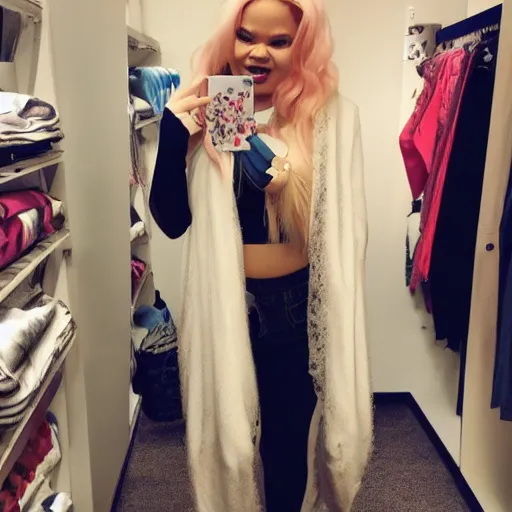 Image similar to skinny trisha paytas trying on new clothing