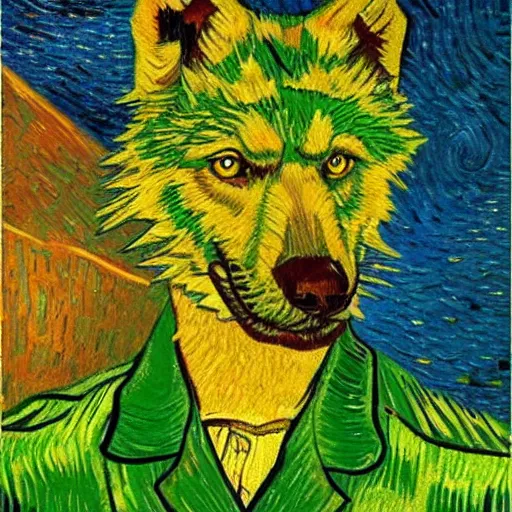 Prompt: green wolf, style of van gogh