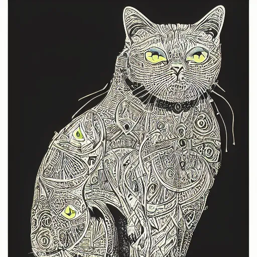 Image similar to dimitri the black cat in kremlin red square “ aaron horkey ” silkscreen poster