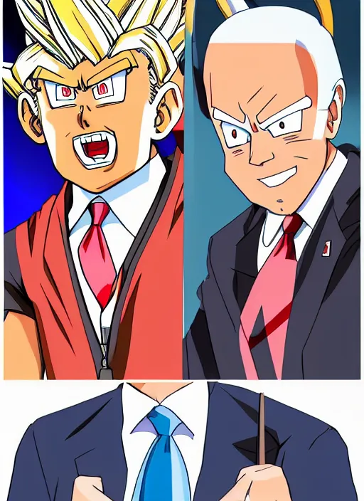 Image similar to : obama trump and biden as anime cartoon character design dragonball z