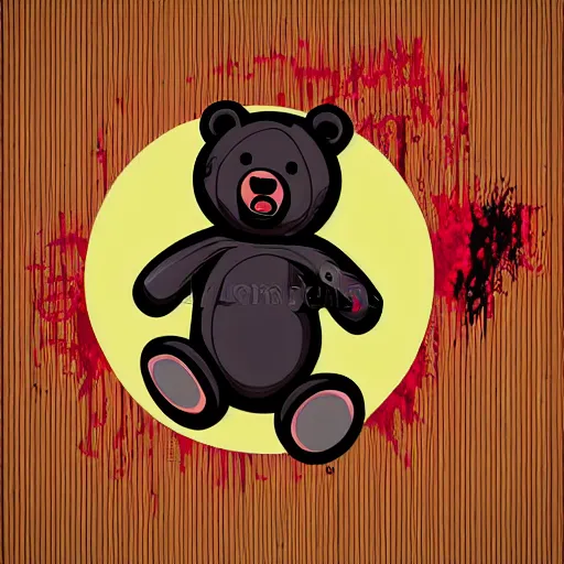 Image similar to Blood thirsty teddy bear from a horror movie, sticker, highly detailed, colorful, illustration, drama, smooth and clean vector curves, no jagged lines, vector art, smooth