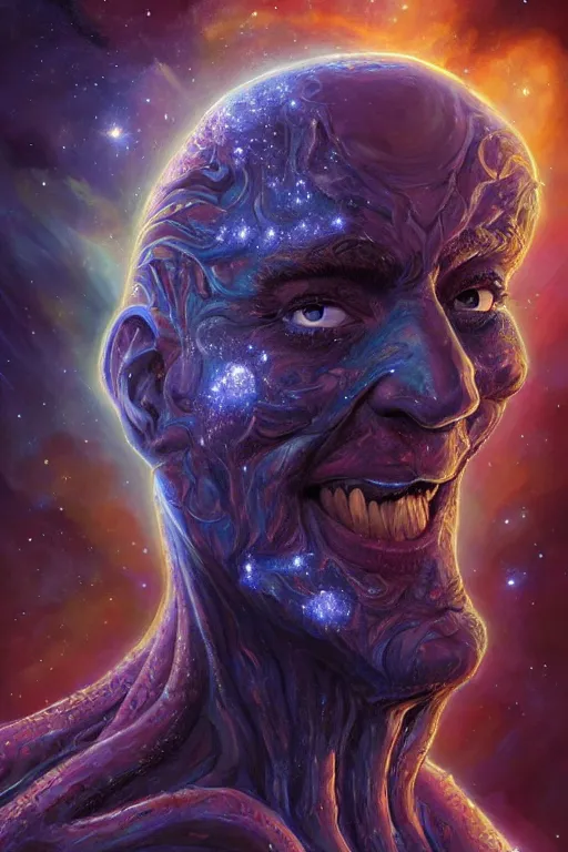 Prompt: beautiful oil painting with high detail of a wise Space ent((((((Planetary)))))) made of stars and plasma, hybrid from dungeons and dragons and art direction by James Cameron ;by artgerm; wayne reynolds art station; cinematic quality character render; low angle; ultra high quality model; production quality cinema model
