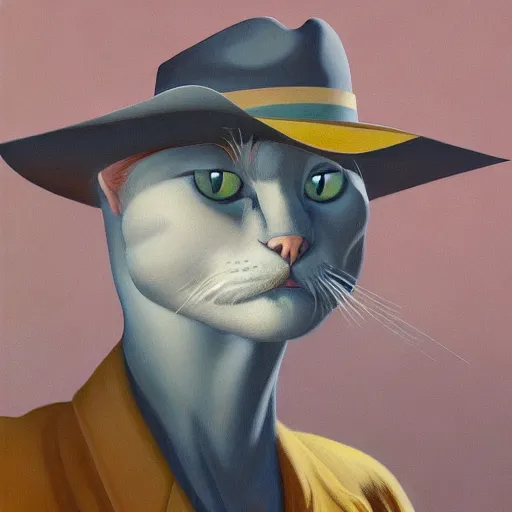 Image similar to Portrait of a cat with cowboy hat, very coherent, painted by Edward Hopper, Wayne Barlowe, painted by James Gilleard, airbrush, art by JamesJean