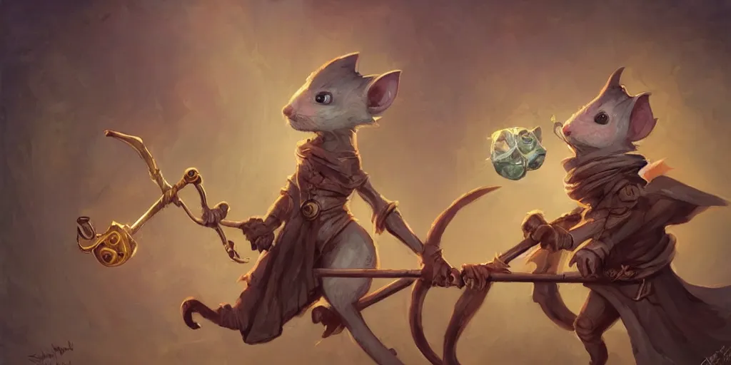 Image similar to cute little anthropomorphic rat wielding a magic staff, Wizard robe, cute and adorable, pretty, beautiful, DnD character art portrait, matte fantasy painting, DeviantArt Artstation, by Jason Felix by Steve Argyle by Tyler Jacobson by Peter Mohrbacher, cinema