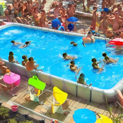 Image similar to a poolparty for frogs