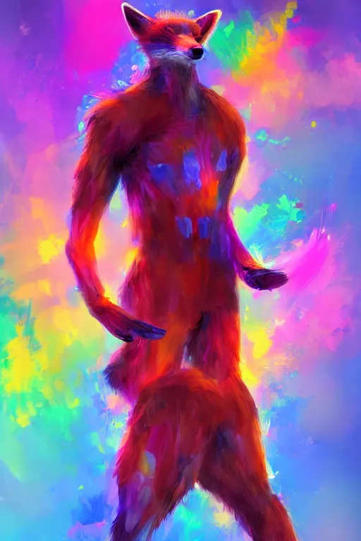 Image similar to a humanoid fox wearing scientist's clothes and doing experiments with colorful chemicals, digital painting, masterpiece, digital art, high quality, highly detailed, concept art, trending on deviantart, high coherence, anatomically correct, five fingers, cinematic, high definition, path traced