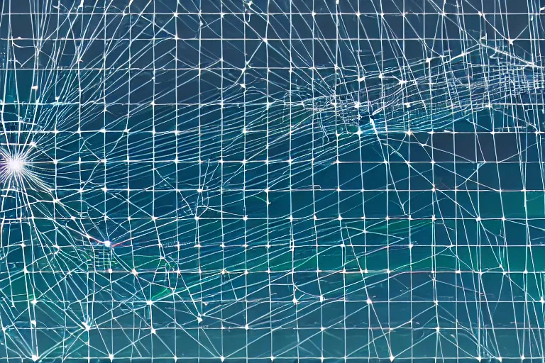 Image similar to closeup view of fjords made out of multiple overlays of simple clean scientific data visualized on top of each other, dots connected by straight lines, tall bar charts, plexus, thick squares and large arrows, waveforms on top of square charts, gaps and pauses, space molecules, radio signals, negative space