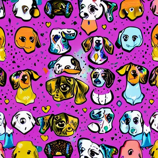 Image similar to lisa frank, mcbess illustration dachshund