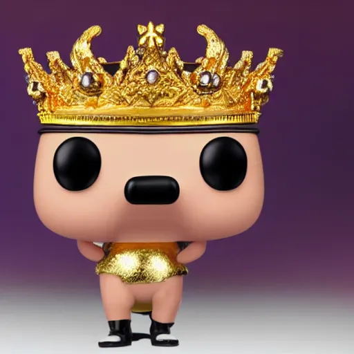 Prompt: A funko pop of a bag of a pig in a gold crown