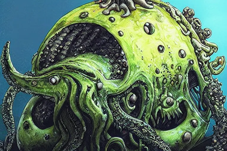 Prompt: Spongebob Cthulhu the world eater, photorealistic still from Alien Planet