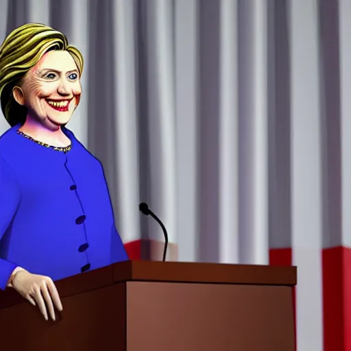 Prompt: hillary clinton as a humanoid reptile at podium hyperrealistic 3 d art volumetric lighting