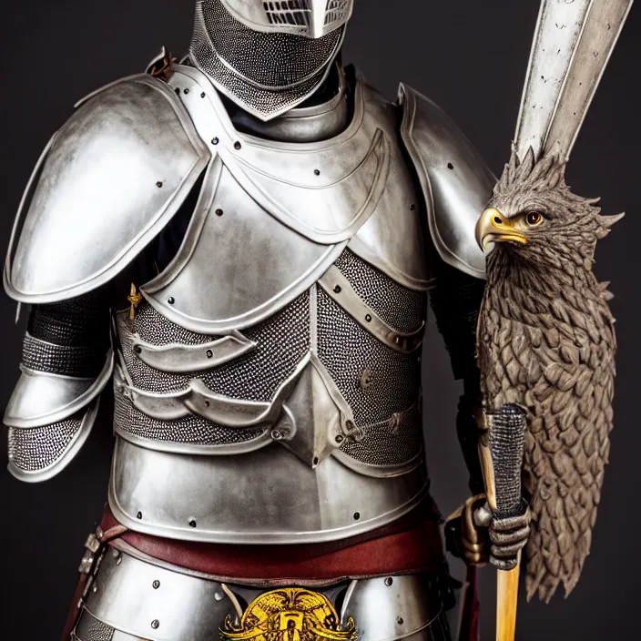 Image similar to photograph of a knight with falcon armour. extremely detailed. dslr. 8 5 mm. 8 k