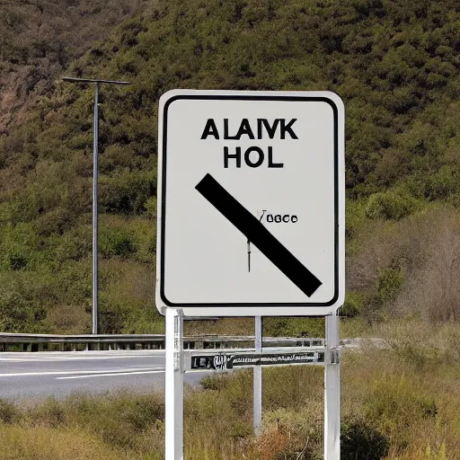 Prompt: a highway sign warning of a black hole