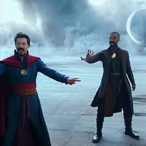 Image similar to still of dr. strange confronting moon knight, in avengers movie