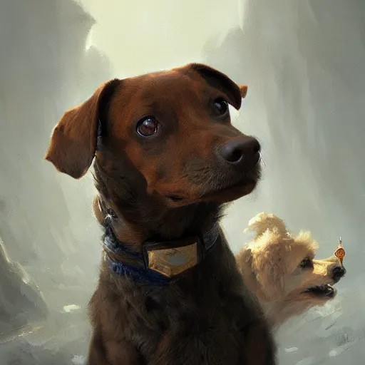 Image similar to chiweenie and goldendoodle, oil painting, Tooth Wu, Greg Rutkowski, RPG portrait, dynamic lighting, fantasy art, High contrast, depth of field